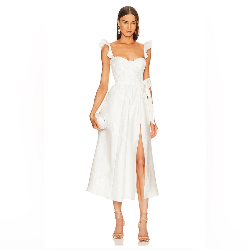 Vera Bustier Midi Dress in White Baroque Floral